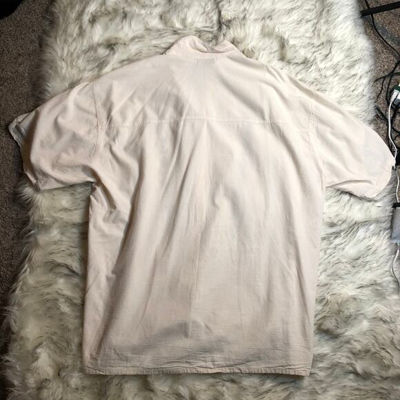Vintage Mens Garris Clothing Beach White Tone Short Sleeve Button Down Shirt - Picture 14 of 16